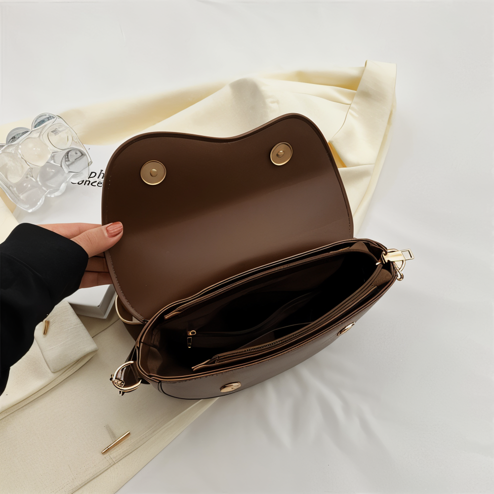 Emma - Vegan Leather Curved Flap Crossbody Bag