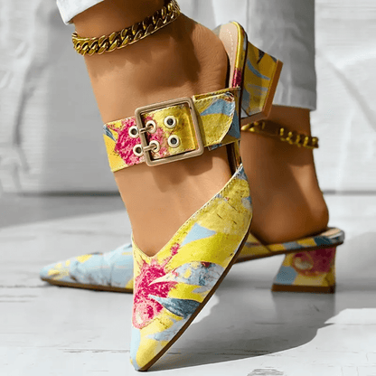 Joan - Buckle Block Heel Mules