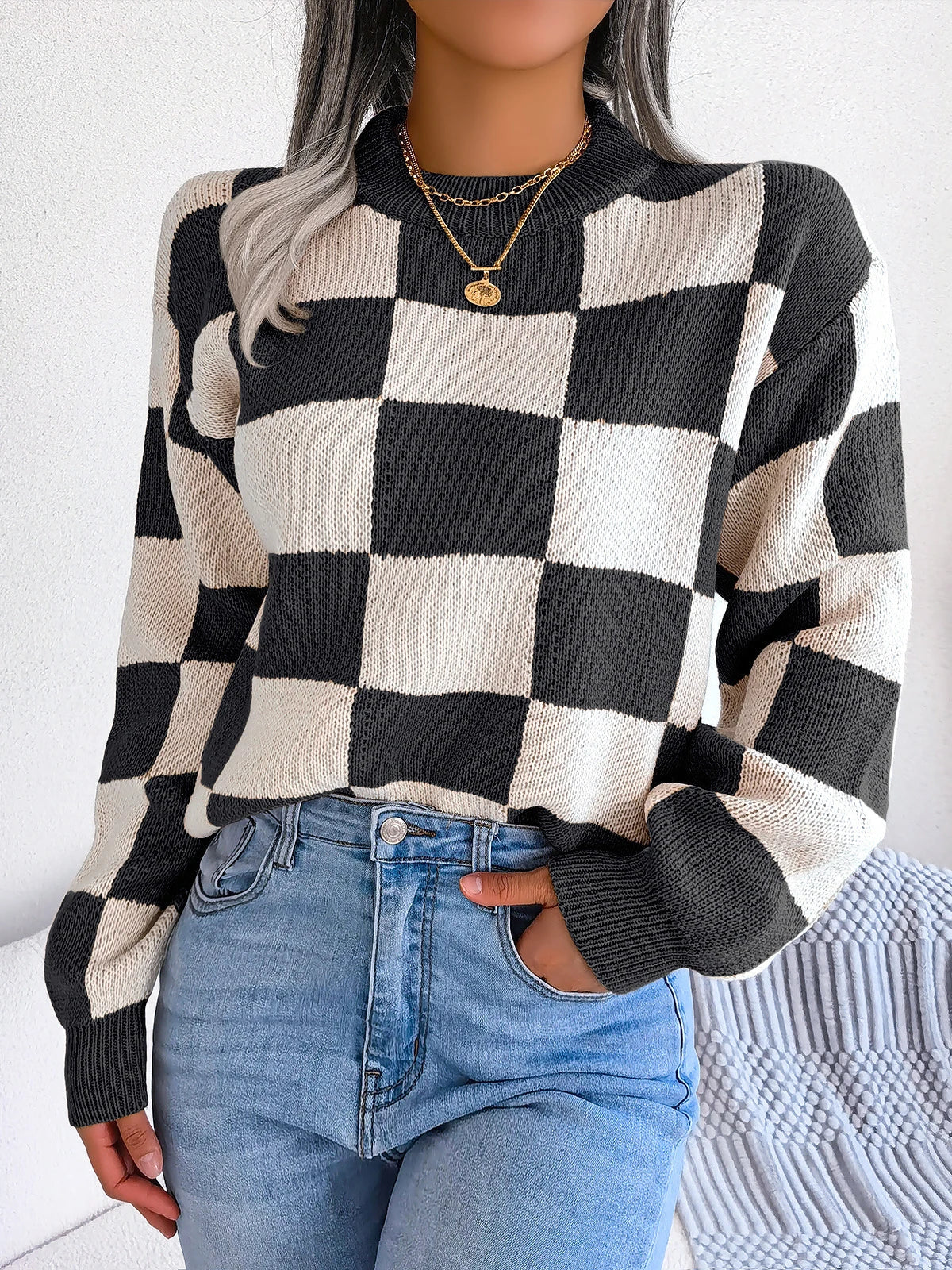 Violet - Checkered Knit Sweater VIP