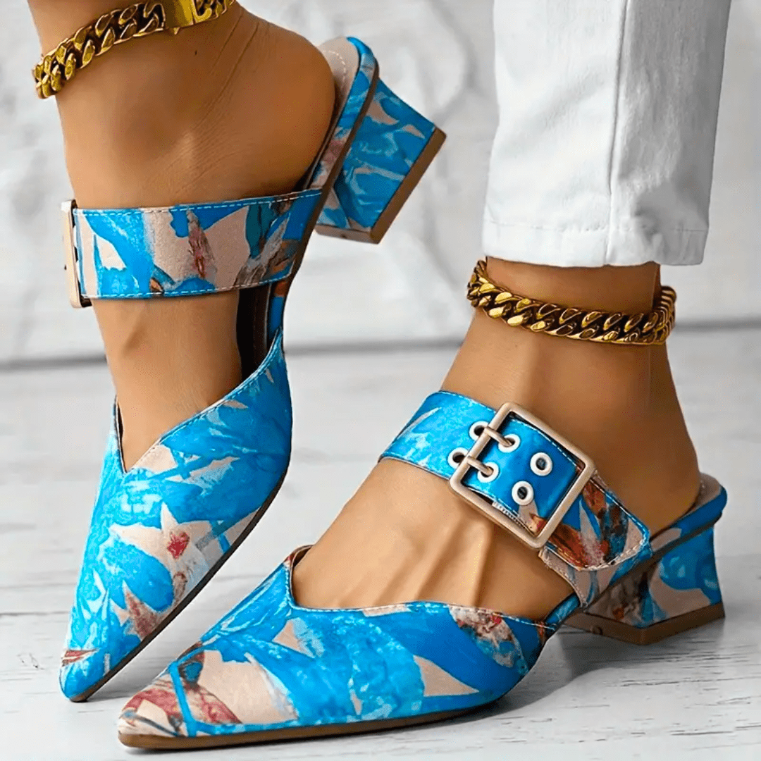 Joan - Buckle Block Heel Mules