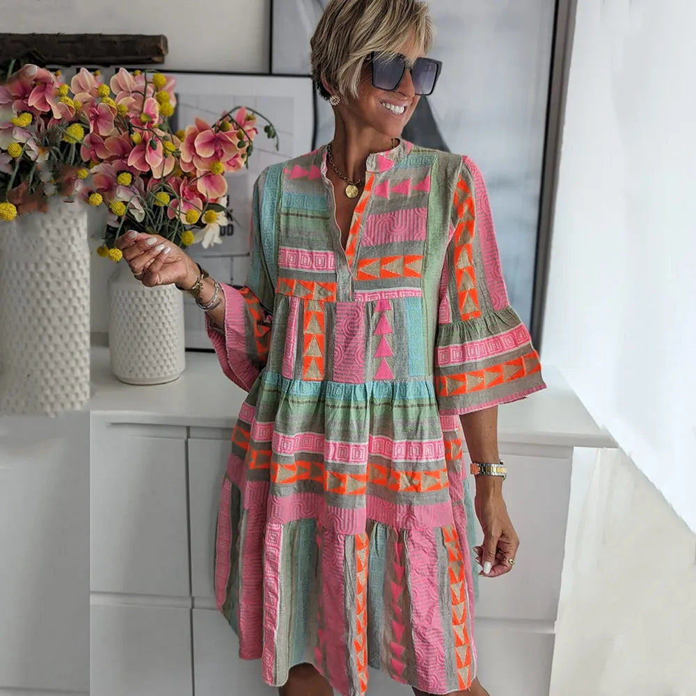 Sofia - Boho Patch Midi Dress