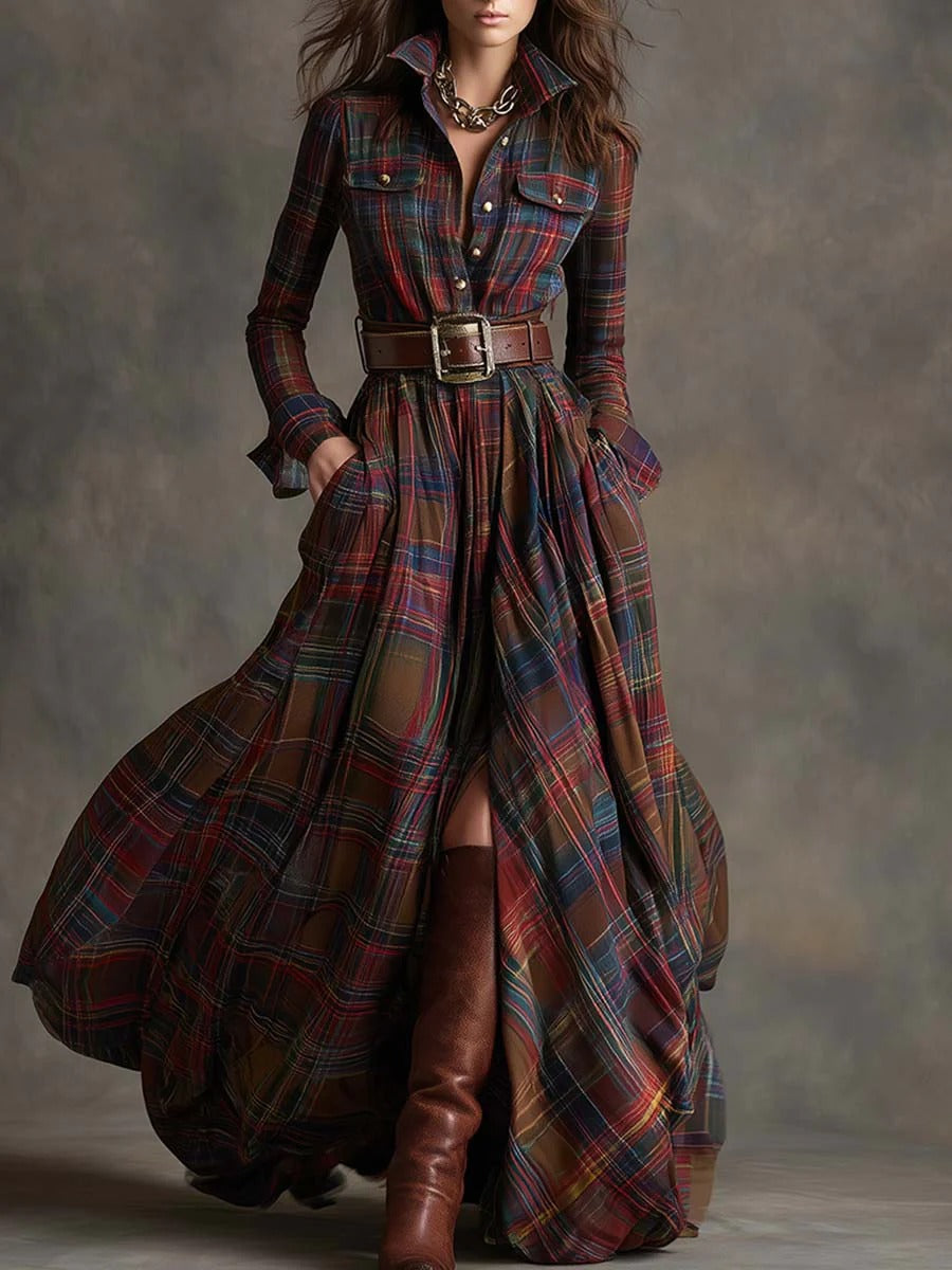 Scarlett - Plaid Flared Maxi Dress