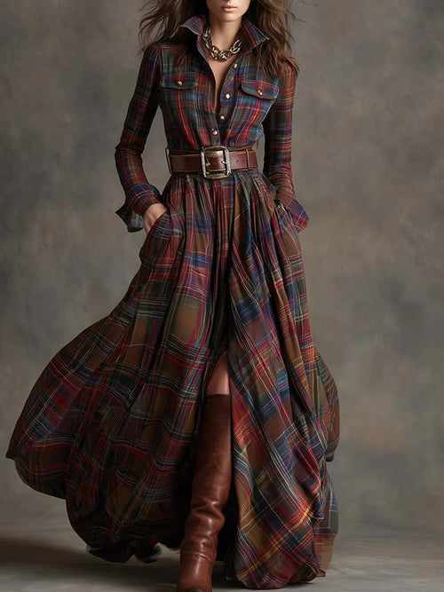 Scarlett - Plaid Flared Maxi Dress
