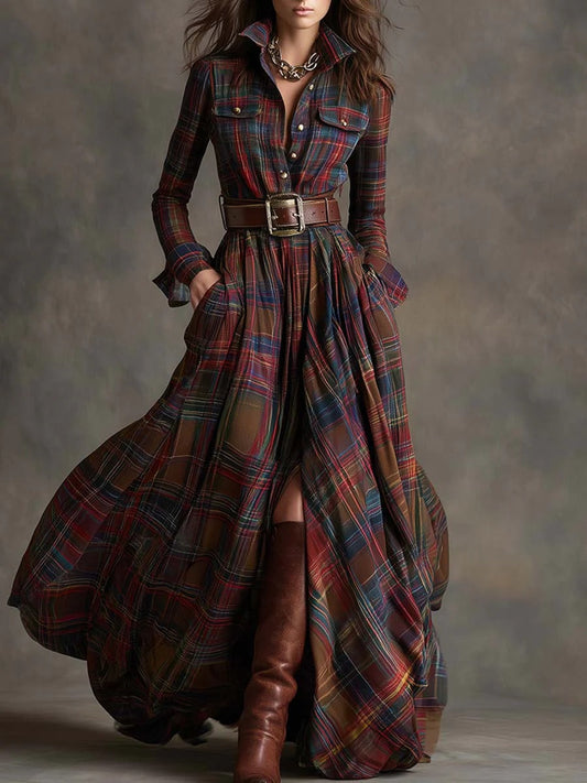 Scarlett - Plaid Flared Maxi Dress