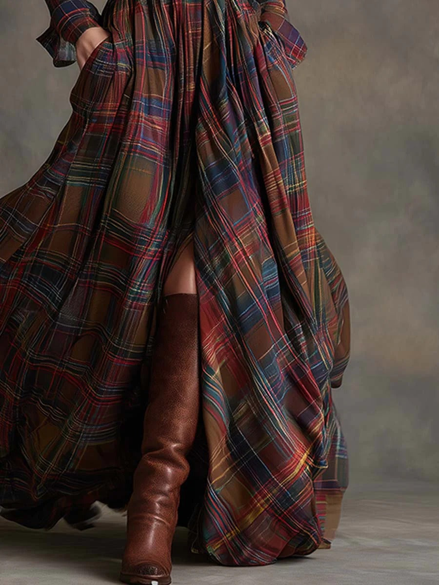 Scarlett - Plaid Flared Maxi Dress