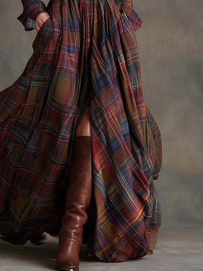 Scarlett - Plaid Flared Maxi Dress