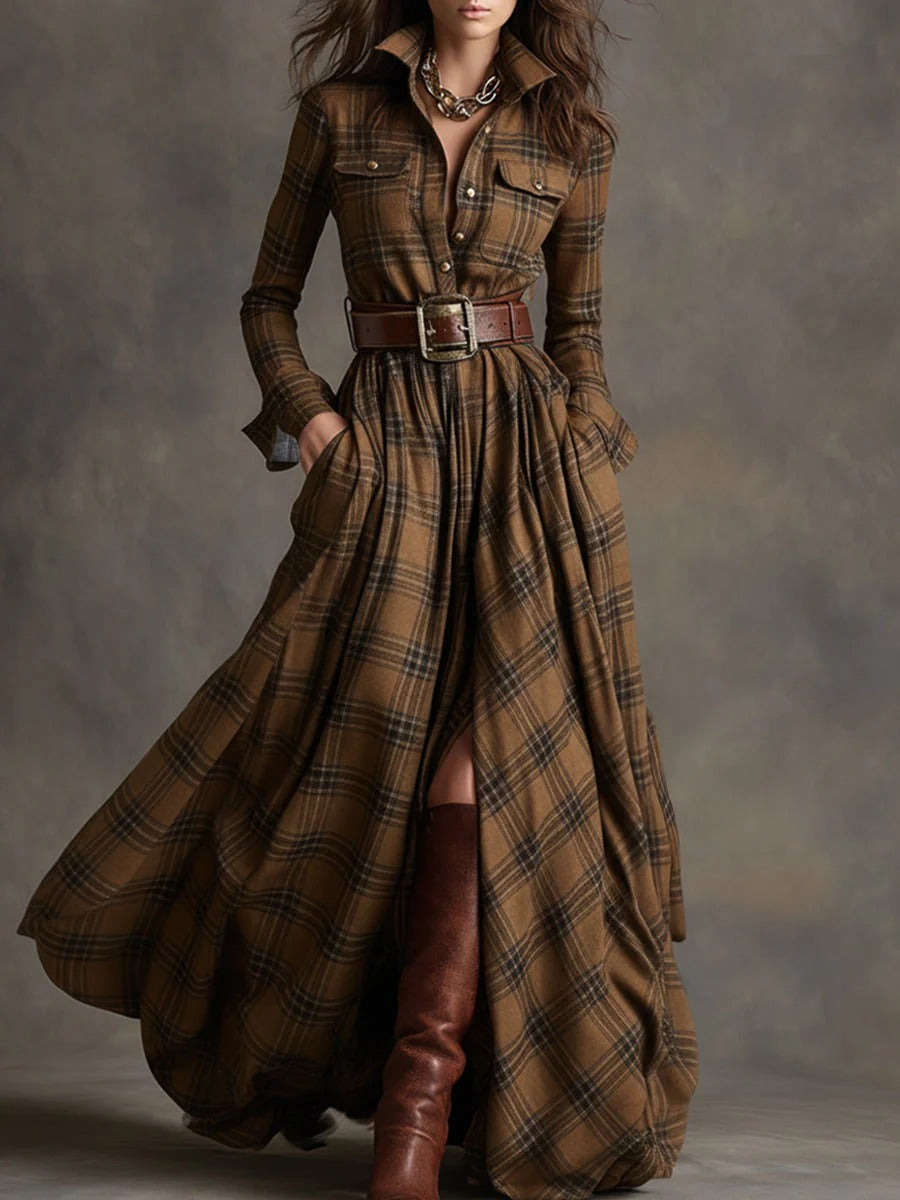 Scarlett - Plaid Flared Maxi Dress