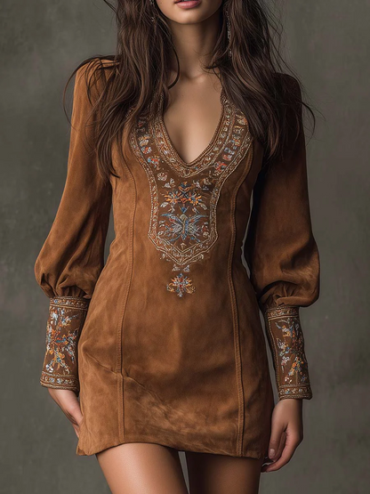 Gianna - Embroidered V-Neck Mini Dress