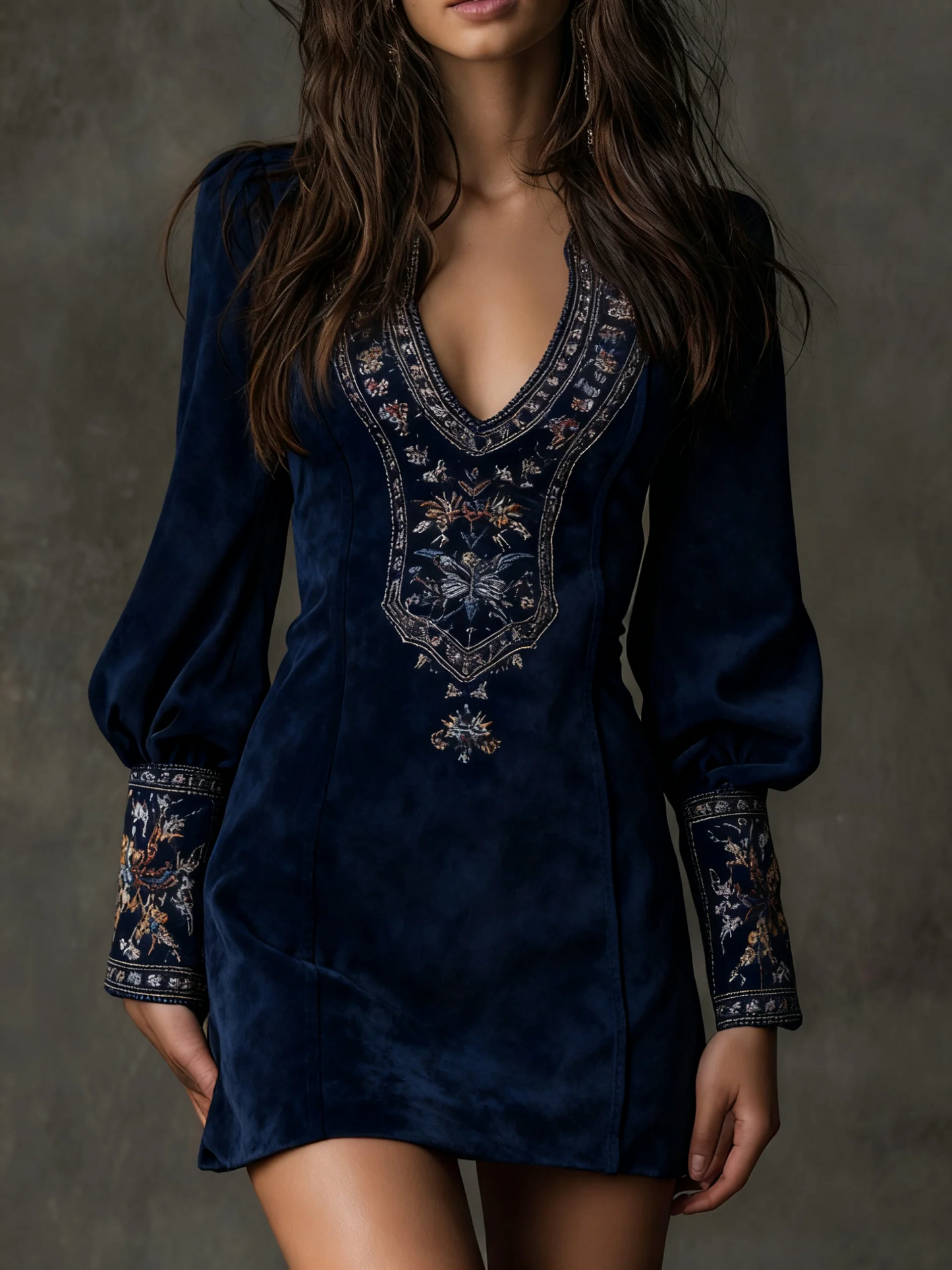 Gianna - Embroidered V-Neck Mini Dress