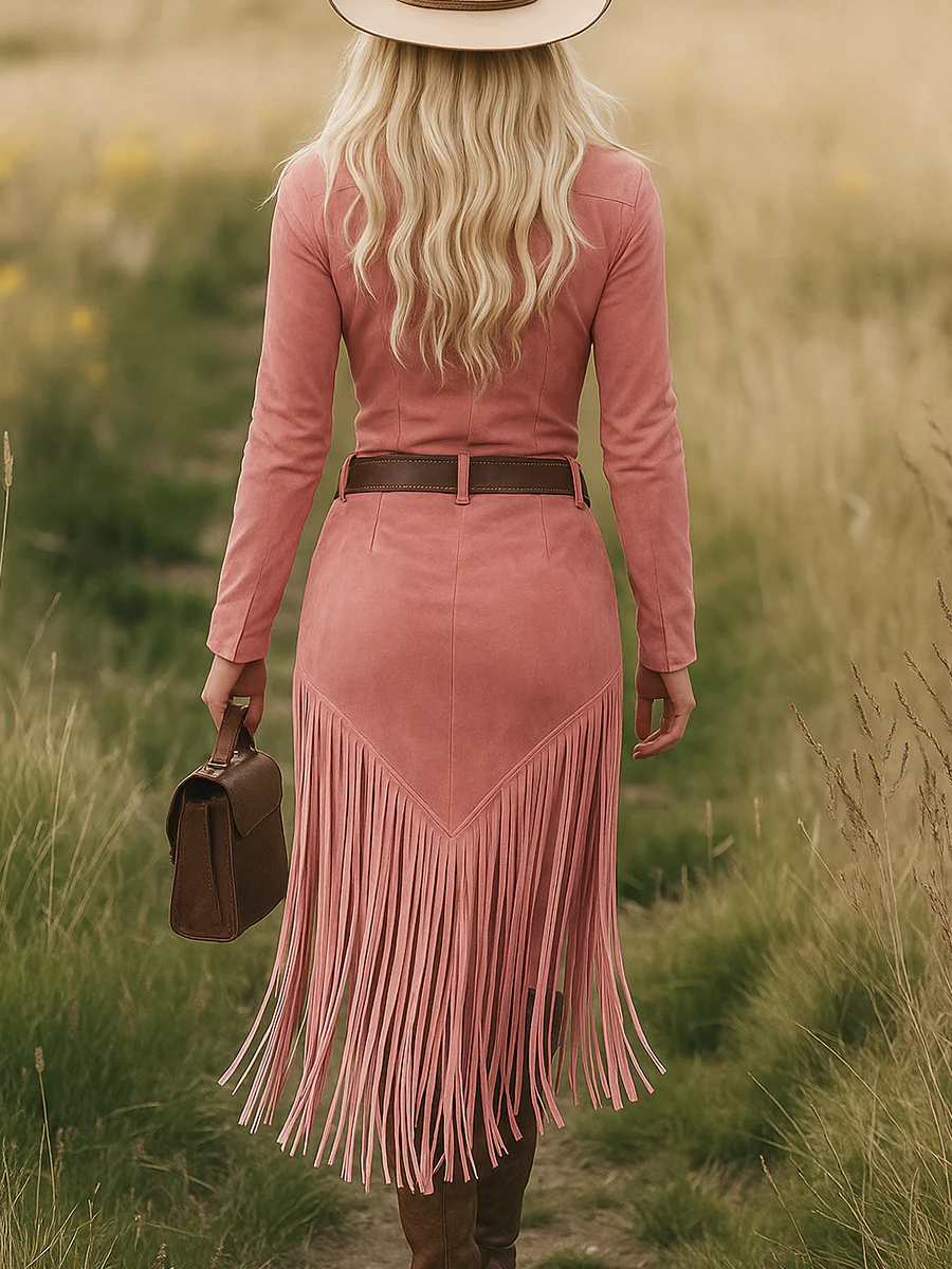 Savannah - Western Suede Fringed Midi Dress