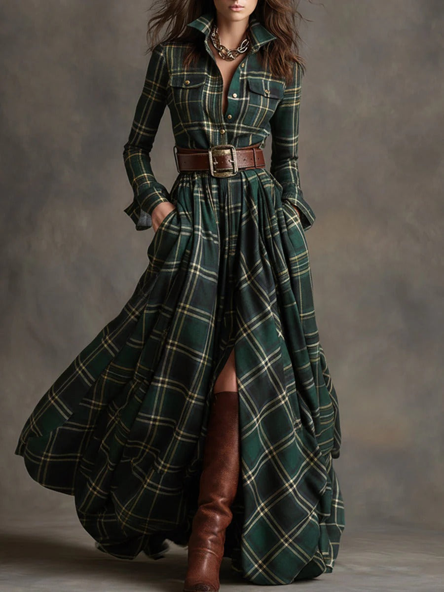 Scarlett - Plaid Flared Maxi Dress