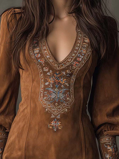 Gianna - Embroidered V-Neck Mini Dress
