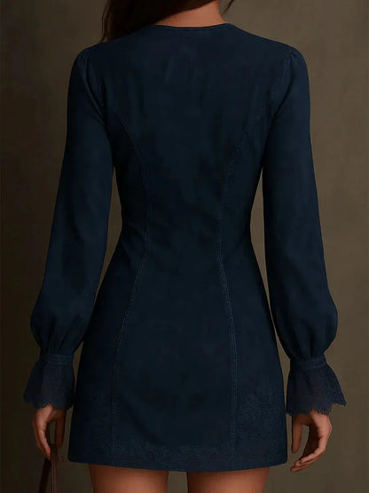 Elena - Embroidered Suede Mini Dress