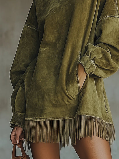 Maya - Fringed Mock Neck Tunic