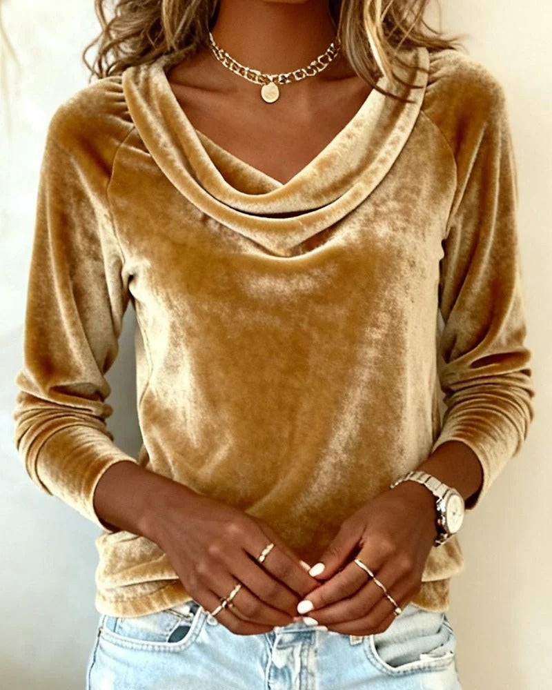 Donna - Draped Collar Velvet Top