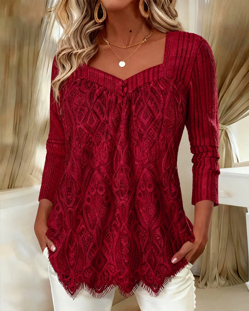 Clara - Elegant Square Neck Lace Top