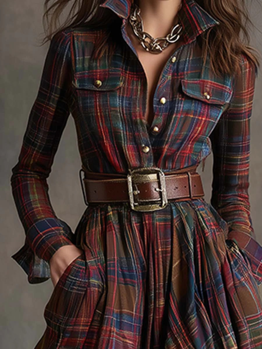 Scarlett - Plaid Flared Maxi Dress
