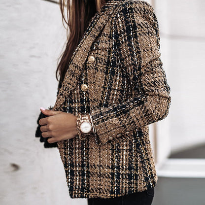 Hailey – Classic Printed Check Blazer Coat
